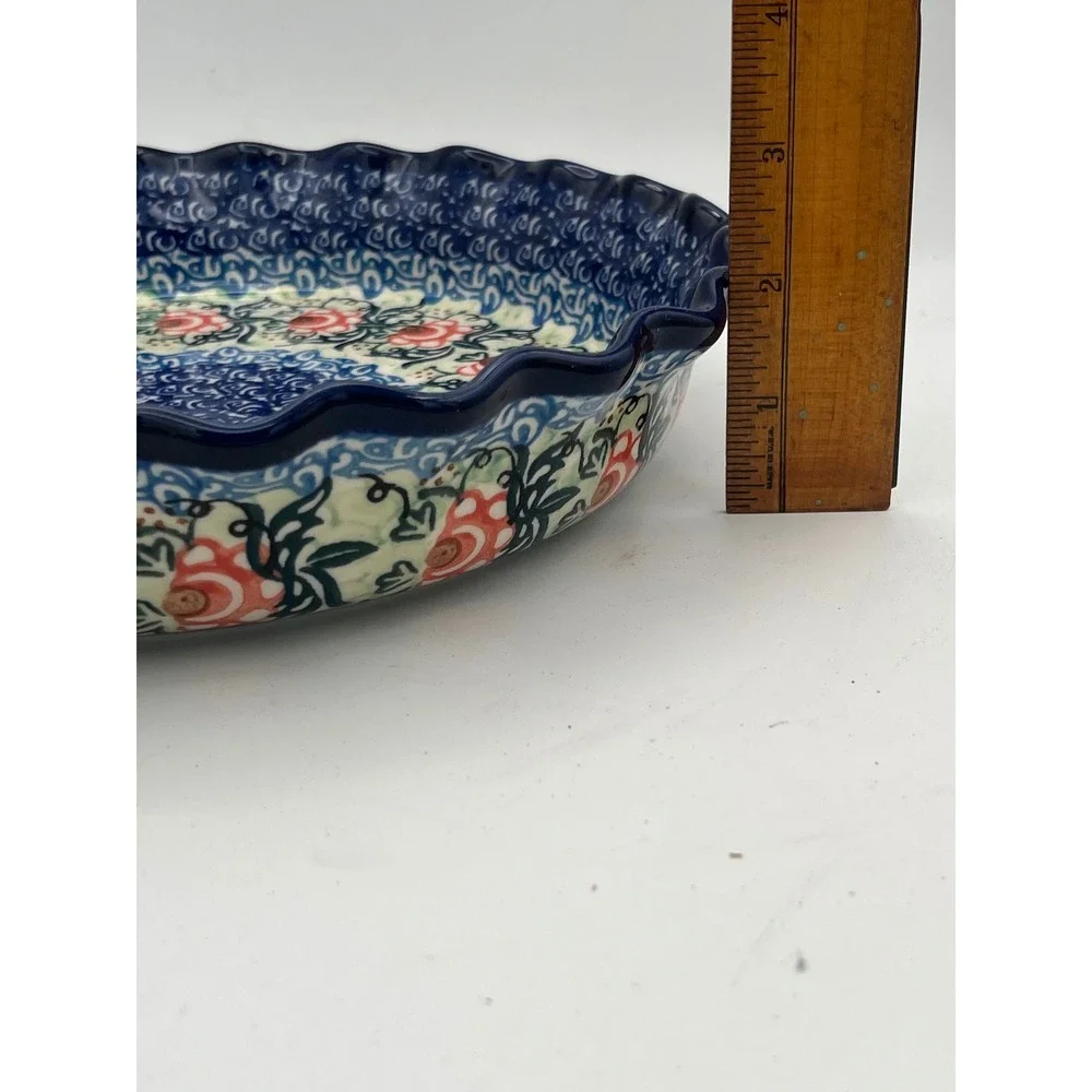 Vtg Polish Pottery Unikat 1383 Fluted Pie Plate Pan Danuta Knapik Ceramika 10